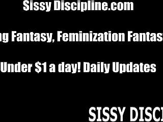 Femdom goddess puts a dress on and dominates her sissy partner