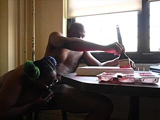 Ebony teen whore peachfuzz gets her hairy pussy tattooed and fucked