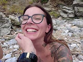 Cumming inside a tattooed girl during public sex party