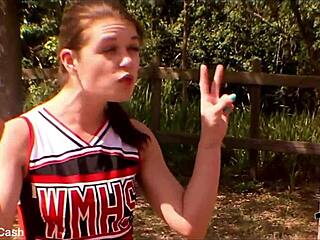 Rough and sexy POV of teen cheerleader taking on big black cock