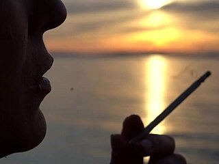 Cigarette fetishist indulges in outdoor smoking session