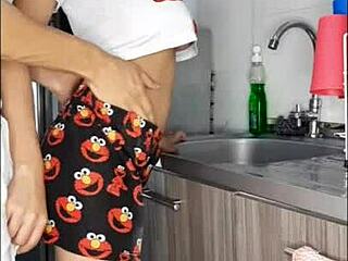 Fucking in the kitchen with a Latina amateur