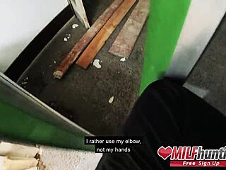 POV video of a European MILF getting banged in a former office building