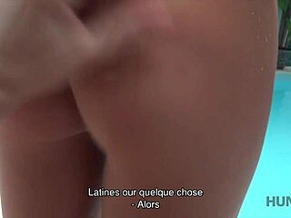 European babe gets naughty in the pool