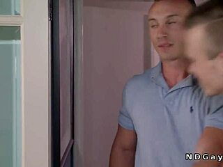 Big cocked hunk gets his ass pounded in gay group sex video