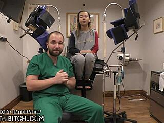 Brunette doctor Tampa gives a blowjob and gets a facial in a reality video