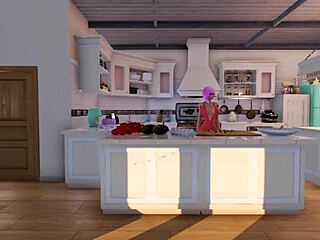 3DXChat gameplay: Agathe's sensual kitchen encounter
