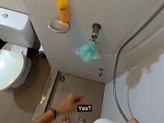 Two young women perform a threesome blowjob in the shower