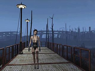 Cartoon brunette babe explores Fallout 4 world in seductive outfit