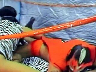 Adriana Milano takes on Dragonfly in a steamy masked wrestling match