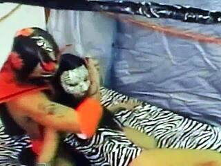 Adriana Milano takes on Dragonfly in a steamy masked wrestling match