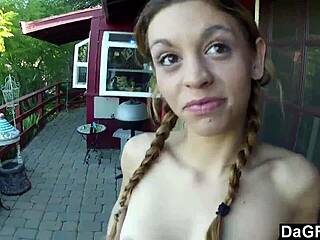 Italian teen Sicily's first outdoor blowjob on the balcony