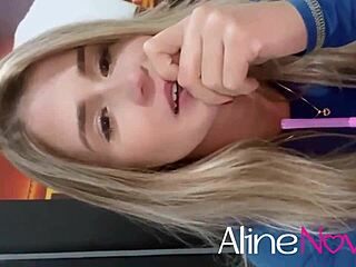 Blonde amateur gets analed with toy in bathroom