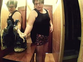 Chubby European woman gets it from both ends