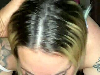 Green-eyed blonde amateur gives a sloppy blowjob and spits on it