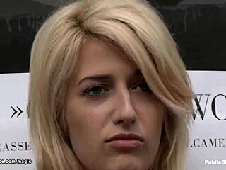 BDSM couple explores public humiliation and bondage with a submissive blonde