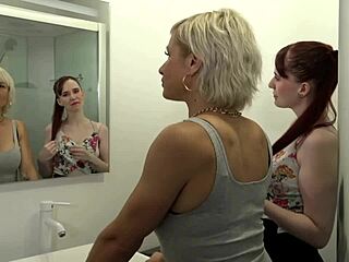 Kim enjoys a threesome with Kate involving double penetration