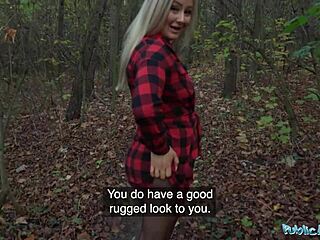 Stunning busty blonde undresses in the open and engages in hardcore sex