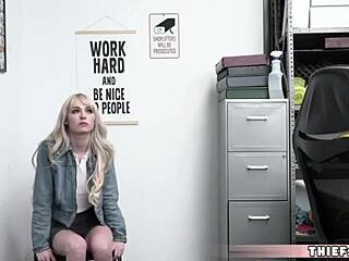 Blonde bombshell gets naughty with a burglar in the store