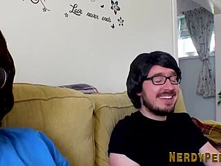 Amateur British girl gives nerd a blowjob