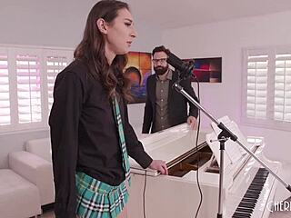 Andi Rose, a seductive skinny brunette, entices her piano instructor, Alex Legend, with a sensual encounter