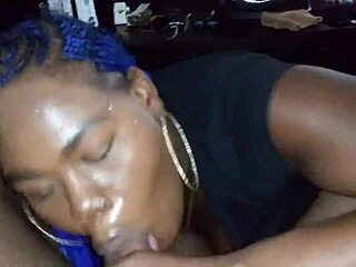 POV experience with a dark-skinned curvy woman giving head