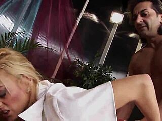 Stacey gives a blowjob to a blonde babe in hospital