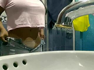 Straightforward peeping tom catches Latina in lingerie and panties