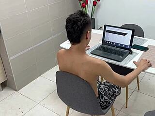 I engage in sexual activity with my stunning Latina stepsister during my virtual religion classes - Part 1