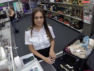 Amateur Latina stewardess seduces her boss in provocative pose