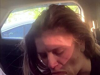 Intense deepthroat on a steamy black cock in a parking lot