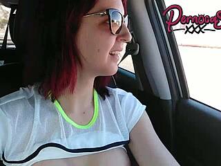 A girl indulges in solo pleasure while on a ride-sharing service