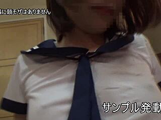 Young Japanese beauty Yuma-chan in wet sailor suit gets cum inside her