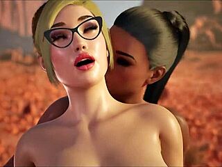 Two shemale babes, one brunette and one blonde, are stranded in the desert and have sex