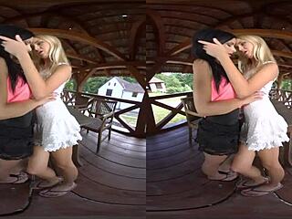 Cayla Lyons and Alex Black's loud outdoor VR threesome sex session