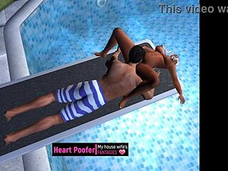 Erotic cartoon featuring a woman’s public swim and a hot dip in the pool.