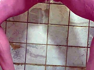 Married woman with a pierced pussy enjoying alone time in the shower