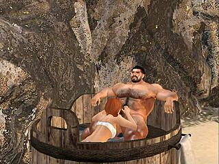 Redheaded stud gets a blowjob at the spa from a hot gay cuckold couple