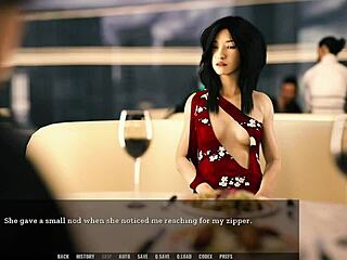 Sensual footjob in a risqué restaurant setting - Anime