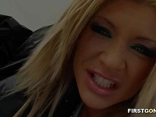 Beautiful blonde gets her ass fucked while being double penetrated in a threesome