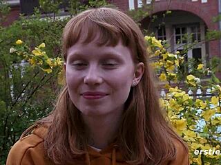 A beautiful Norwegian woman with natural tits masturbates and rubs her hairy pussy