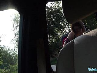 Public service agent picks up a student for a steamy blowjob and hardcore sex in his car