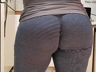 Amateur mom showing her fat ass in the kitchen