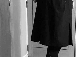 Sissy shemale in self bondage with handcuffs
