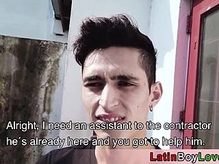 Skinny and straight looking Latin guy gives a blowjob to a big cock