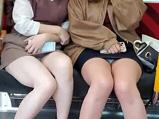 Beautiful Japanese women flaunt their charms on the train