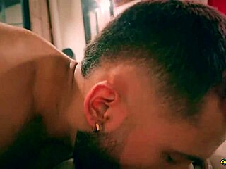 Skinny twink gets deepthroat and facial from hung stud