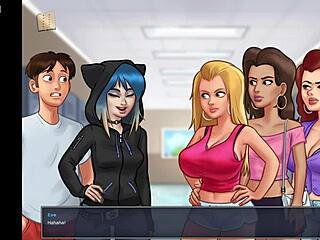 Beautiful college girls with big natural tits and round ass in erotic cartoon