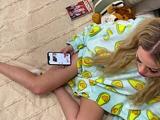 Beautiful blonde gets her hands dirty with avocado and teasing cock