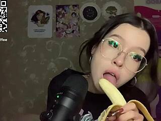 Big banana licking and sucking for ASMR pleasure